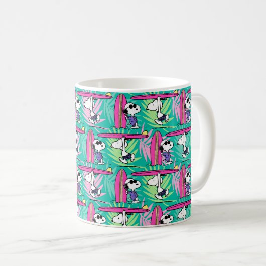 Erdnüsse | Snoopy Aquamarin Surfmuster Kaffeetasse (VorderseiteRechts)