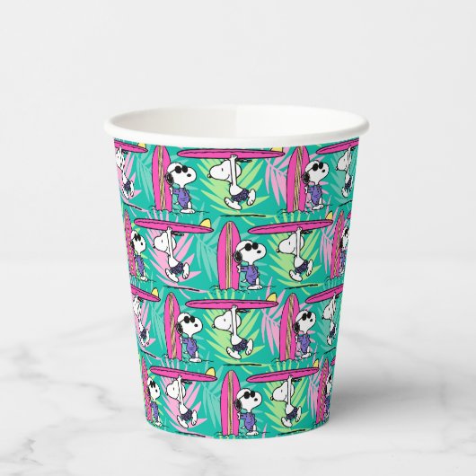 Erdnüsse | Snoopy Aquamarin Surfmuster Pappbecher (Links)
