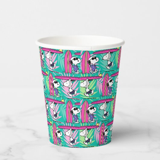 Erdnüsse | Snoopy Aquamarin Surfmuster Pappbecher (Rechts)