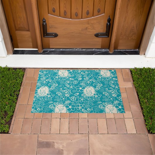 Erdnüsse | Snoopy Aquamarin tropisches Strandmuste Fußmatte (Außenbereich)