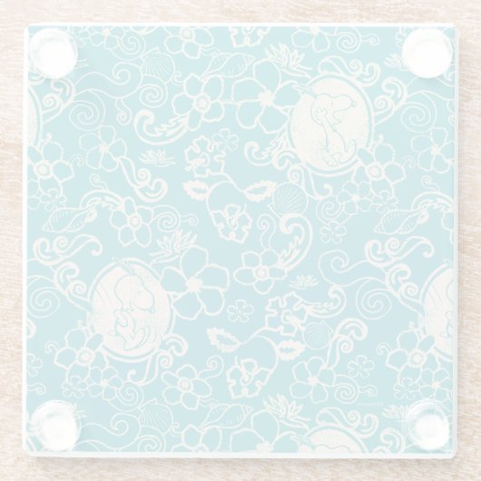 Erdnüsse | Snoopy Aquamarin tropisches Strandmuste Glasuntersetzer (Rückseite)