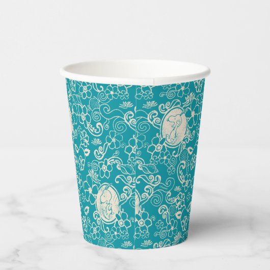 Erdnüsse | Snoopy Aquamarin tropisches Strandmuste Pappbecher (Rechts)