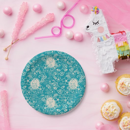 Erdnüsse | Snoopy Aquamarin tropisches Strandmuste Pappteller (Party)