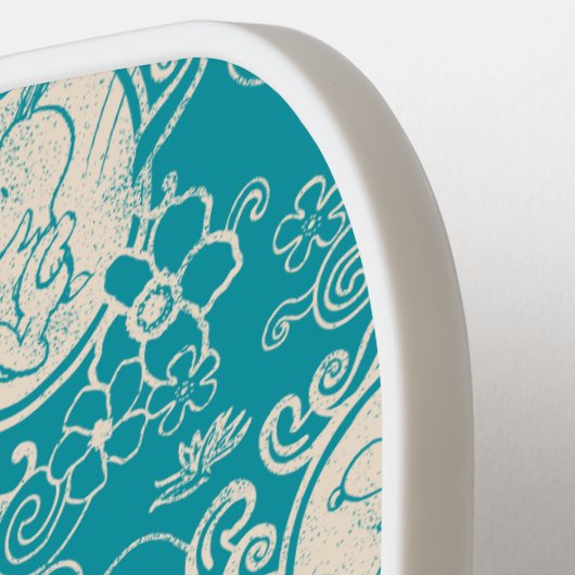 Erdnüsse | Snoopy Aquamarin tropisches Strandmuste Pickleball Schläger (Linke Seite)