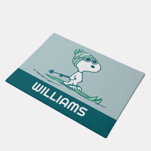 Erdnüsse | Snoopy auf Skis Fußmatte (Schrägansicht)