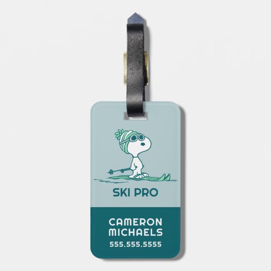 Erdnüsse | Snoopy auf Skis Gepäckanhänger (Rückseite vertikal)