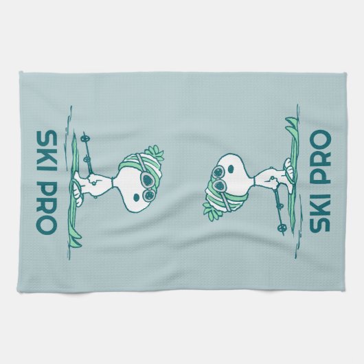 Erdnüsse | Snoopy auf Skis Geschirrtuch (Horizontal)