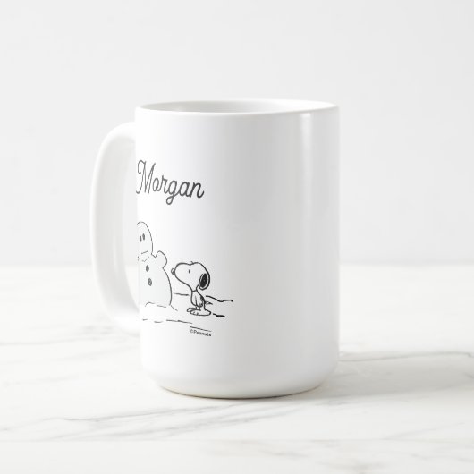 Erdnüsse | Snoopy baut einen Schneemann | Name hin Kaffeetasse (Vorderseite Links)