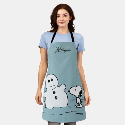 Erdnüsse | Snoopy baut einen Schneemann | Name hin Schürze (Getragen)