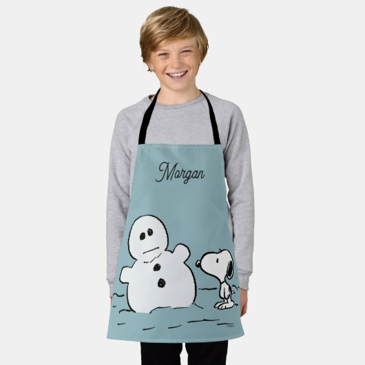 Erdnüsse | Snoopy baut einen Schneemann | Name hin Schürze (Getragen)