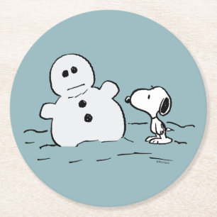 Erdnüsse   Snoopy baut einen Schneemann Runder Pappuntersetzer