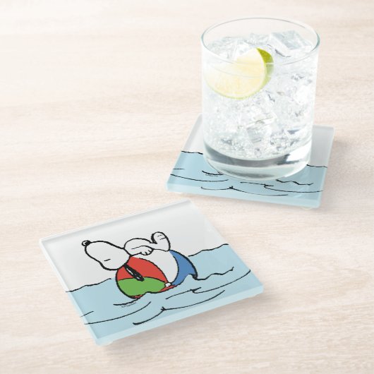 Erdnüsse | Snoopy Beach Ball Beach Glasuntersetzer (Schrägansicht)