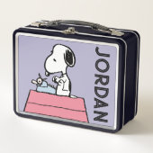 Erdnüsse | Snoopy bei der Schreibmaschine Metall Brotdose (Vorderseite)