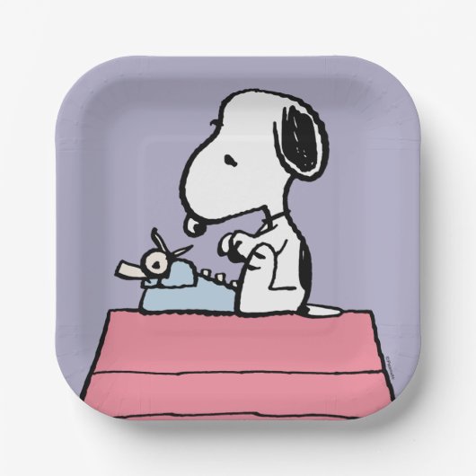 Erdnüsse | Snoopy bei der Schreibmaschine Pappteller (Vorderseite)
