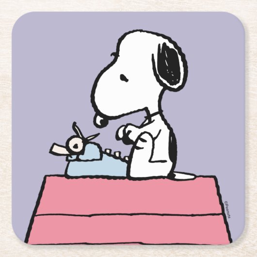 Erdnüsse | Snoopy bei der Schreibmaschine Rechteckiger Pappuntersetzer (Vorderseite)