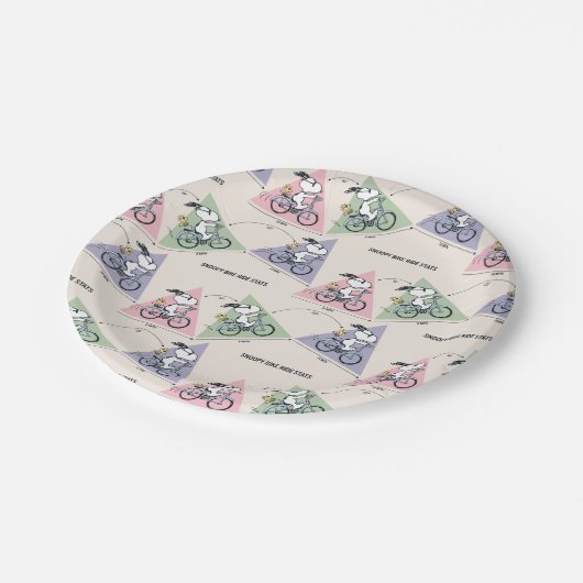 Erdnüsse | Snoopy Bike Ride Stats Pappteller (Schrägansicht)