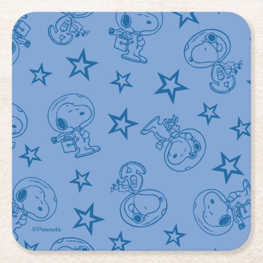 Erdnüsse | Snoopy Blue Space Astronaut Muster Rechteckiger Pappuntersetzer (Vorderseite)