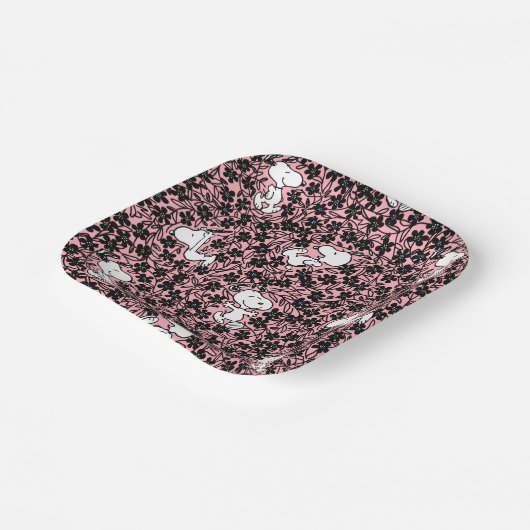 Erdnüsse | Snoopy Blume Weinmuster Pappteller (Gewinkelt)