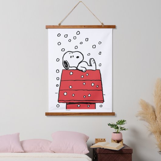 Erdnüsse | Snoopy Doghouse Snowflakes Wandteppich Mit Holzrahmen (Schlafzimmer)