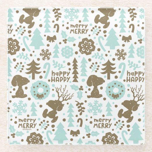 Erdnüsse | Snoopy Frostiges Weihnachtsmuster Glasuntersetzer (Vorderseite)