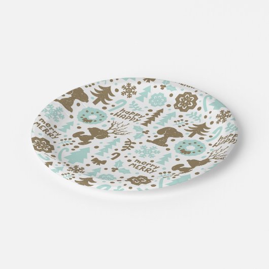 Erdnüsse | Snoopy Frostiges Weihnachtsmuster Pappteller (Schrägansicht)