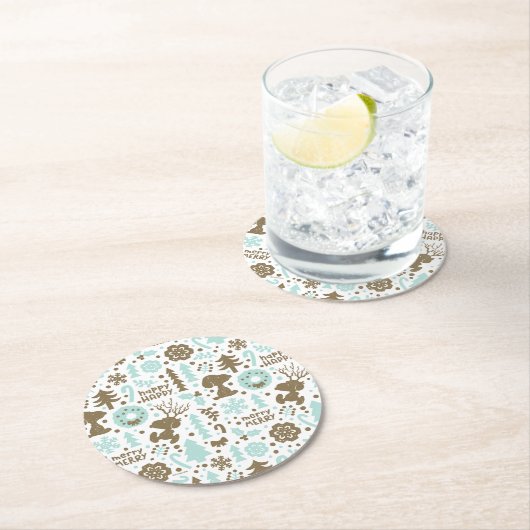 Erdnüsse | Snoopy Frostiges Weihnachtsmuster Runder Pappuntersetzer (Vor Ort)