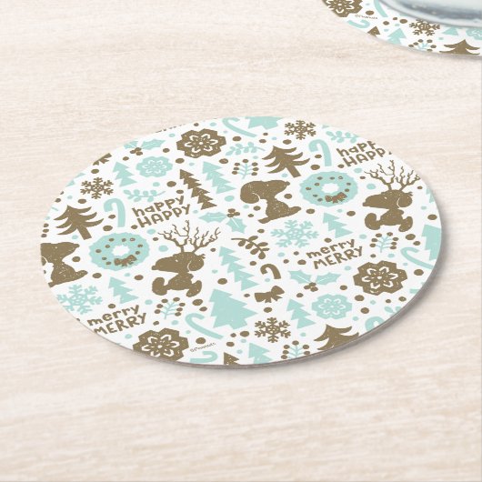 Erdnüsse | Snoopy Frostiges Weihnachtsmuster Runder Pappuntersetzer (Angewinkelt)