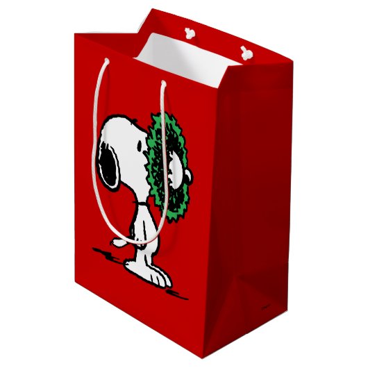Erdnüsse | Snoopy für Feiertage Mittlere Geschenktüte (Rückseite Schrägansicht)