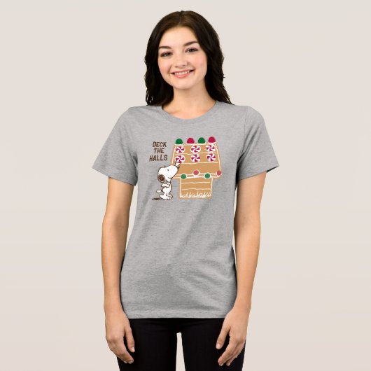 Erdnüsse | Snoopy Gingerbrot House Tri-Blend Shirt (Vorderseite voll)