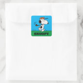 Erdnüsse | Snoopy Golf Swing Quadratischer Aufkleber (Tasche)