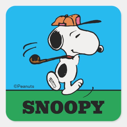 Erdnüsse | Snoopy Golf Swing Quadratischer Aufkleber (Vorderseite)
