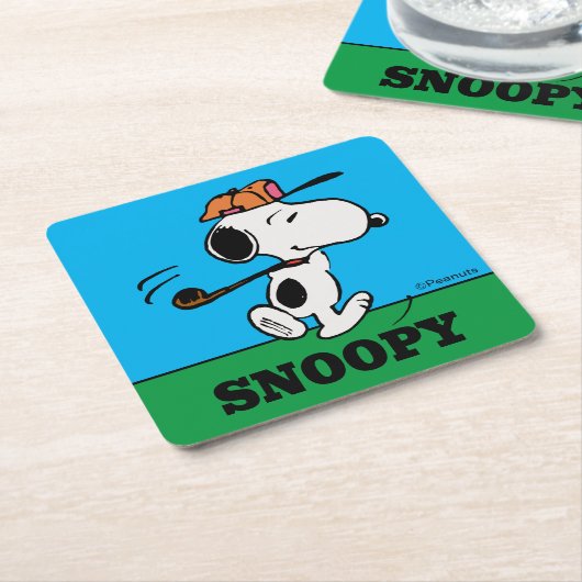 Erdnüsse | Snoopy Golf Swing Rechteckiger Pappuntersetzer (angewinkelt)