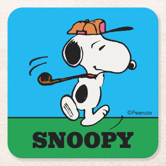 Erdnüsse | Snoopy Golf Swing Rechteckiger Pappuntersetzer (Vorderseite)