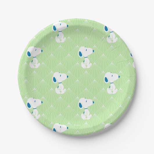 Erdnüsse | Snoopy Green Deco Dreams Muster Pappteller (Vorderseite)