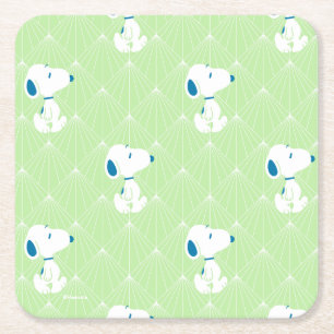 Erdnüsse   Snoopy Green Deco Dreams Muster Rechteckiger Pappuntersetzer