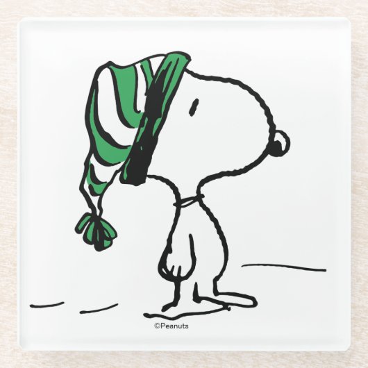 Erdnüsse | Snoopy Green Snow Cap Glasuntersetzer (Vorderseite)