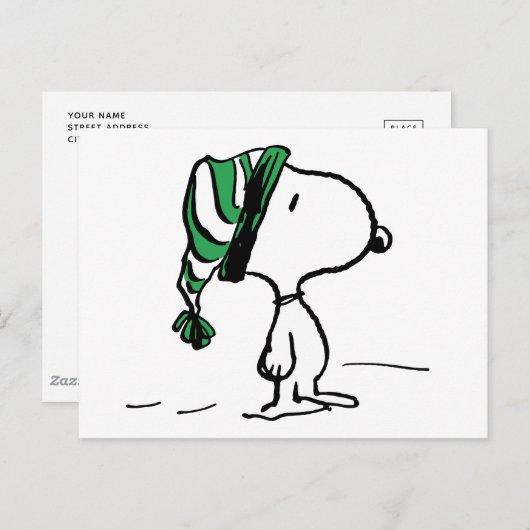 Erdnüsse | Snoopy Green Snow Cap Postkarte (Vorne/Hinten)