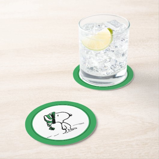 Erdnüsse | Snoopy Green Snow Cap Runder Pappuntersetzer (Vor Ort)