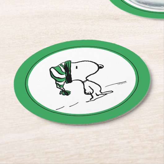 Erdnüsse | Snoopy Green Snow Cap Runder Pappuntersetzer (Angewinkelt)