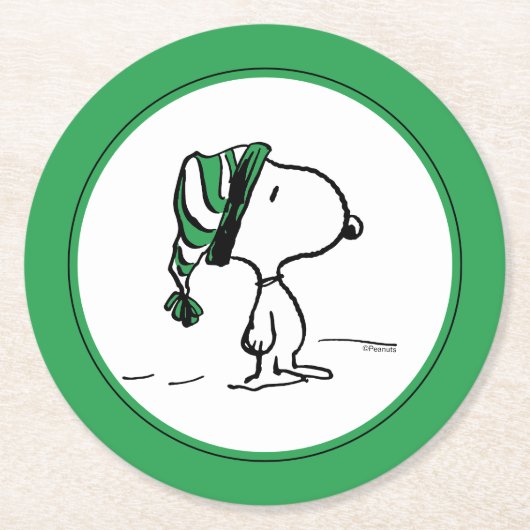 Erdnüsse | Snoopy Green Snow Cap Runder Pappuntersetzer (Vorderseite)