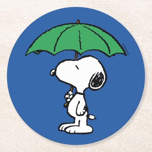 Erdnüsse | Snoopy Green Umbrella Runder Pappuntersetzer (Vorderseite)