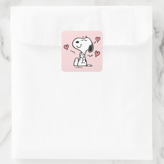 Erdnüsse | Snoopy Hearts Quadratischer Aufkleber (Tasche)
