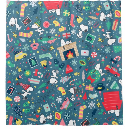 Erdnüsse | Snoopy Holiday Pattern Duschvorhang (Vorderseite)