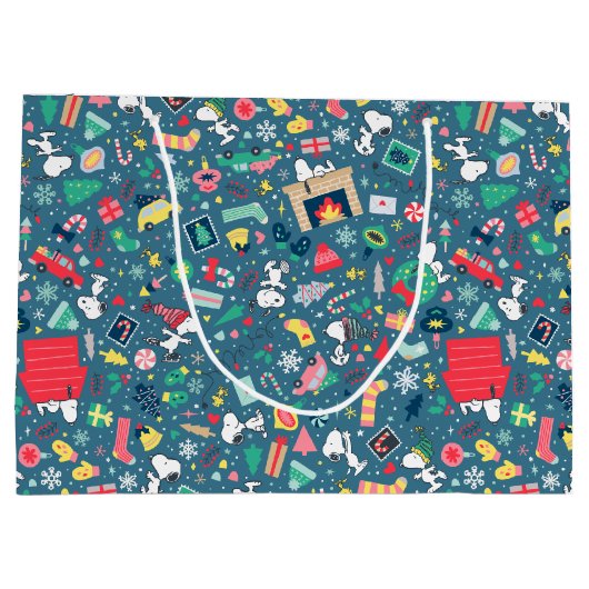 Erdnüsse | Snoopy Holiday Pattern Große Geschenktüte (Rückseite)