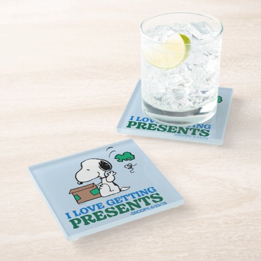 Erdnüsse | Snoopy I Liebe Anbringen von Geschenken Glasuntersetzer (Schrägansicht)