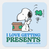 Erdnüsse | Snoopy I Liebe Anbringen von Geschenken Quadratischer Aufkleber (Vorderseite)