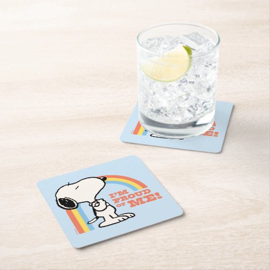 Erdnüsse | Snoopy Ich bin stolz auf mich Rechteckiger Pappuntersetzer (Vor Ort)