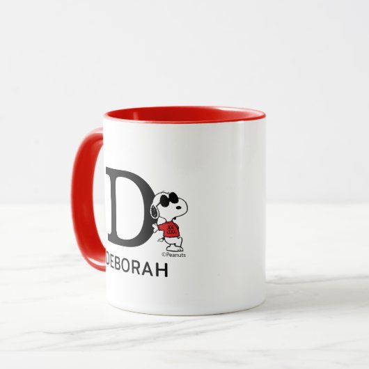 Erdnüsse | Snoopy "Joe Cool" | Name & Monogramm D Tasse (Vorderseite Links)