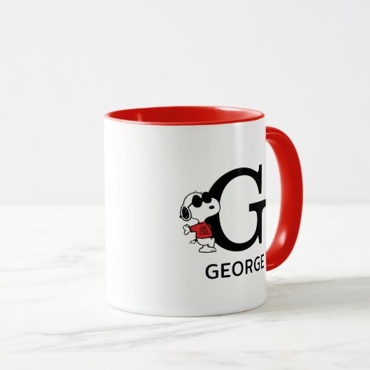 Erdnüsse | Snoopy "Joe Cool" | Name & Monogramm G Tasse (VorderseiteRechts)