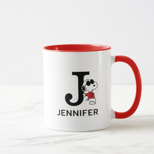 Erdnüsse | Snoopy "Joe Cool" | Name & Monogramm J Tasse (Rechts)